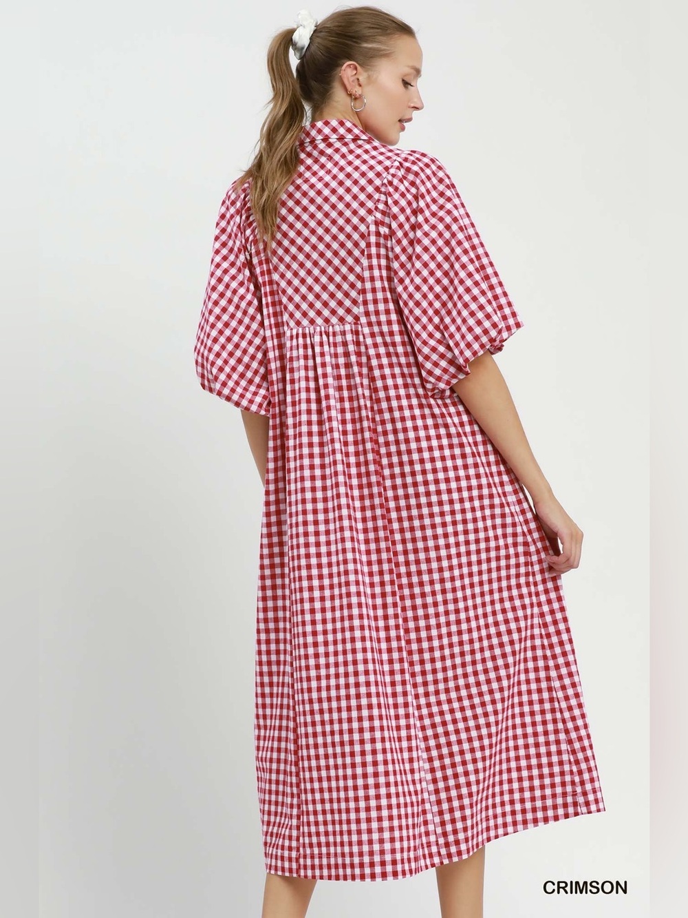 Umgee Puff Sleeve Plaid Midi Dress - Picture 3 of 6